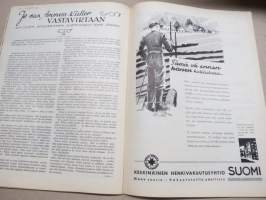Kotiliesi 1934 nr 7, kansikuva Rudolf Koivu, Risti ja toivo, Kuistin kalustaminen, Vanhoja ja uusia monivuotisia kukkia, Pukua sovitellaan uudelleen, ym.