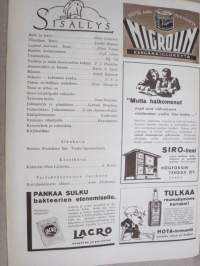 Kotiliesi 1934 nr 7, kansikuva Rudolf Koivu, Risti ja toivo, Kuistin kalustaminen, Vanhoja ja uusia monivuotisia kukkia, Pukua sovitellaan uudelleen, ym.
