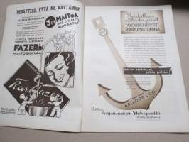 Kotiliesi 1934 nr 10, kansikuva Rudolf Koivu, Olemassaolomme perusteita, Nykyajan ihmisten ruokajärjestelmä, Kaikkien kesien juhlapuku, Emäntien lepopäivä, ym.