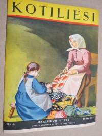 Kotiliesi 1935 nr 6, kansikuva Martta Wendelin, Mikä on ihmiselle tärkeintä elämässä?, Perheenemäntä kotiapulaisensa työnjohtajana, Työhulluus, Kultatähkäpäivä!, ym.