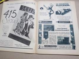 Kotiliesi 1935 nr 6, kansikuva Martta Wendelin, Mikä on ihmiselle tärkeintä elämässä?, Perheenemäntä kotiapulaisensa työnjohtajana, Työhulluus, Kultatähkäpäivä!, ym.
