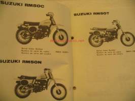 Suzuki RM50C 50N 50T 1980 parts catalogue varaosaluettelo