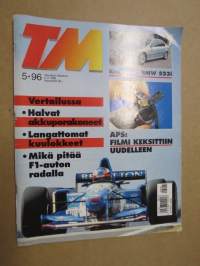 Tekniikan Maailma 1996 nr 5, Koeajossa BMW 523i, Renault Next -Tulevaisuuden tulkki, Kaikki valmiina, Tallinvaihtajien ja turvallisuuden vuoksi, ym.