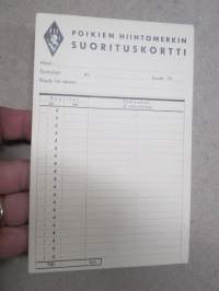 Nuorten retkeilymerkki, suorituslista + suorituskortti