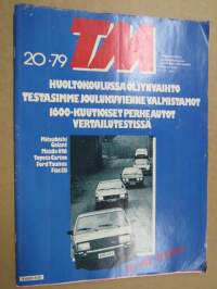 Tekniikan Maailma 1979 nr 20, Huoltokoulussa öljynvaihto, 1600-kuutioiset perheautot vertailutestissä, Jäljet näkyvät Ettore Bugatti, Pienet ja rytmikkäät, ym.