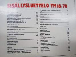 Tekniikan Maailma 1978 nr 16, Maailman rajuin rekkaralli, Digitaalitekniikasta äänentallennuksen vallankumous?, Luanikas moottoripurjehtija, Kuin kolme marjaa, ym.