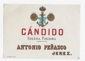 Candido Solera Finisma   - viinaetiketti - litografia