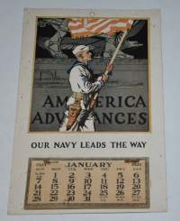 America Advances Our Navy Lead the Way Seinäkalenteri vuodelta 1923