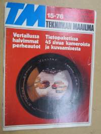 Tekniikan Maailma 1976 nr 15, Vertailussa halvimmat perheautot, Laatokka Suomen-Lahdessa, Ford-Fiesta - Yhtä juhlaa?, Kasetista kaitaelokuvaksi, Kepeää iloa, ym.