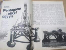 Tekniikan Maailma 1974 nr 10, Nauvon vene, Pentagone -Piikki öljyyn, Maailman pienin helikopteri, Verkehrshaus Luzer Sveitsiläisellä tarkkuudella, Nauvo Fiskari, ym.