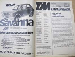 Tekniikan Maailma 1974 nr 13, Mitä tapahtui turvallisuusautolle?, General Motors gallialaisittain, Cyanolit - ja lasku viiteen, Swiss Buggy, ym.