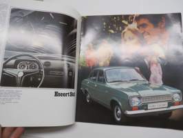 Ford Escort 1100 Std, Escort 1300 De Luxe, Escort GT, Escort farmariauto 19?? -myyntiesite / sales brochure