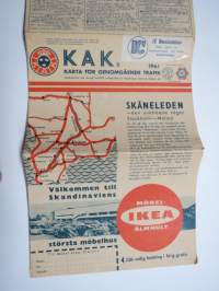 KAK´s karta för genomgående trafik 1961 Sverige - Möbel-IKEA Älmhult -road map