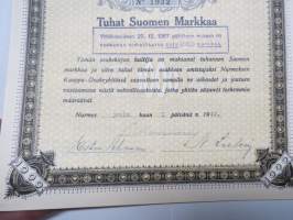 Nurmeksen Kauppaosakeyhtiö, Nurmes 1.12.1942, 1 000 mk, nr 1932 -osakekirja / share certificate