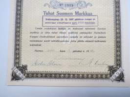 Nurmeksen Kauppaosakeyhtiö, Nurmes 1.12.1942, 1 000 mk, nr 1933 -osakekirja / share certificate