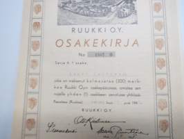 Ruukki Oy, Ruukki / Paavola, 1.11.1947, 1 osake 300 mk, nr 1507 -osakekirja / share certificate