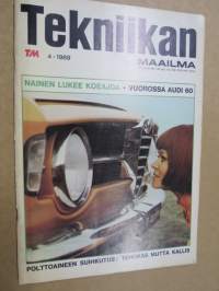 Tekniikan Maailma 1969 nr 4, Lontoon venenäyttely, Auton hyvä kiihtyvyys, Stirling-moottori, Nainen lukee koeajoa, Kissakoneita kotoa ja kaukaa, Audi a6, ym.