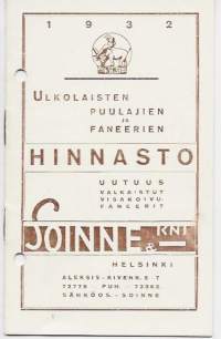 Soinne Kni Ulklaisten puulajien ja faneerien hinnasto 1932
