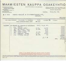 Maamiesten Kauppa Oy, Turku 1938  - firmalomake