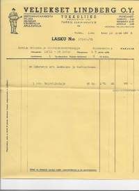 Veljekset Lindberg Oy Siirtomaatavaroita, viljaa, apulantaa Tukkuliike  Turku  1938  - firmalomake