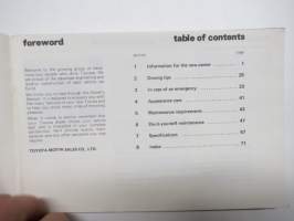 Toyota Corolla Owner´s manual, in english (käyttöohjekirja, englanninkielinen)