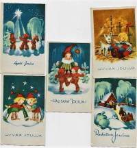 Eini Myllymäki sign joulukortteja 5 kpl erä - joulukortti  koululaiskortti kulkematon