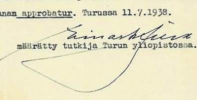 Einar W. JuvaHistorioitsija nimikirjoitus asiakirjalla 1938