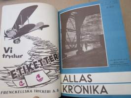 Allas Krönika - Illustrerad Veckoskrift 1932 -inbunden årgång / sidottu vuosikerta / annual volume