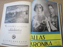 Allas Krönika - Illustrerad Veckoskrift 1932 -inbunden årgång / sidottu vuosikerta / annual volume