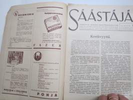 Säästäjä 1938 nr 9, sis. mm. seur. artikkelit; Tuutulaulu, Voiko koululainen säästää?, Säästölipa-tarian (Jussi Kukkonen), Käsityösivu, takasivulla