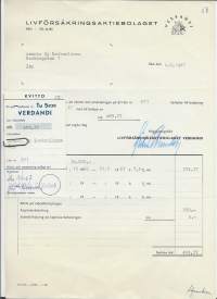 Verdandi Livförsäkrings Ab Turku 1967 - firmalomake