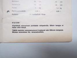 Aladdin voimavalolamppu nr 23 -käyttöohjekirja, varaosaluettelo / Kraftljuslampa - bruksanvisning + reservdelskatalog