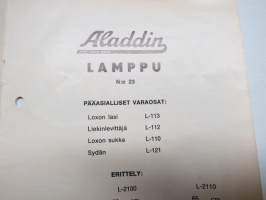 Aladdin voimavalolamppu nr 23 -käyttöohjekirja, varaosaluettelo / Kraftljuslampa - bruksanvisning + reservdelskatalog