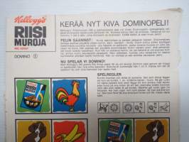 Kellogg´s Riisimuroja - Riskrisp - Domino 3 -dominopeli, riisimuropakkauksen pahvipainate