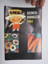 SMK (Suomen Maanviljelijäin Kauppa) 1964 -siemenhinnasto, mainossivut Rotavator Howard Clifford , Landmaster 150, Gardenmaster 80, Ransomes &amp; Norlett