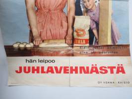 Äiti leipoo juhlavehnästä - Oy Vehnä - Raisio Juhlavehnäs -mainosjuliste / advertising poster