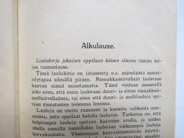 Valistuksen laulukirja, nuottipainos, sisältää nuottioppi-osuuden alussa, kaikki laulujen nimet näkyvät kuvissa -song book for schools, with introduction to music