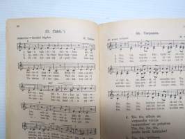 Valistuksen laulukirja, nuottipainos, sisältää nuottioppi-osuuden alussa, kaikki laulujen nimet näkyvät kuvissa -song book for schools, with introduction to music
