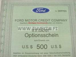 Ford Motor Credit Company Inhaber-Optionsschein 500 USD 1987 -optiopaperi