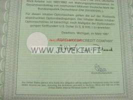 Ford Motor Credit Company Inhaber-Optionsschein 500 USD 1987 -optiopaperi