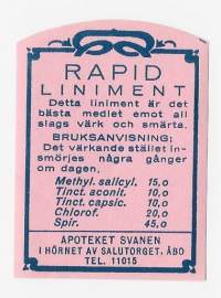 Apoteket Svanen Åbo Rapid Liniment  - apteekkietiketti