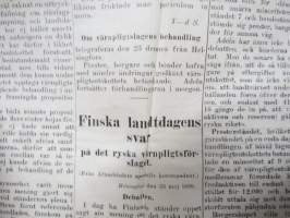 Sortokauden illegaali mielipide- ja uutispainate, silkkipaperille painettu, Tukholma 1899, ruotsinkielinen