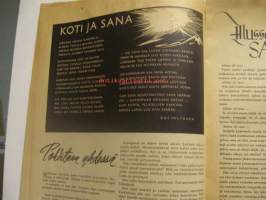 Koti ja Sana 1945 nr 3 . Mm Kinkerit saapuvat jälleen kotiin. Paavo virkkunen : Tuuli puhaltaa missä tahtoo .Tällä kertaa kysyimme professori K.S. Laurilalta