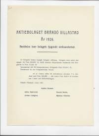 Brandö Villastad Ab År 1926 - vuosikertomus