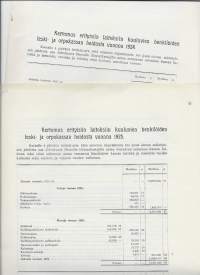 Kertomus erityisiin laitoksiin kuuluvien henkilöiden leski- ja orpokassan hoidosta  1924 ja 1925  - vuosikertomus   2 kpl erä