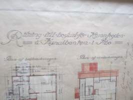 Ritning till bostad för Hamnfogden å Kanalbanken i Åbo 1913 (Piirustus satamavoudin asuintalolle tuolloisen Satamakadun ja Linnankadun kulmassa), kehystetty