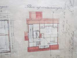 Ritning till bostad för Hamnfogden å Kanalbanken i Åbo 1913 (Piirustus satamavoudin asuintalolle tuolloisen Satamakadun ja Linnankadun kulmassa), kehystetty