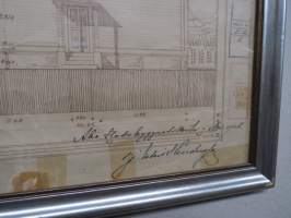 Ritning till flyttning af Gamla Brovaktsstugan till ny tomt å Kanalbanken i Åbo och dess om och tillbyggand 1912 Wanhan siltavahdin talon siirto ja lisärakennus
