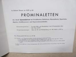 Prominal - Prominaletten / Phanodorm - Phanodorm-Calcium / Bayer Leverkusen - Oy Igefa-Fennica Ab -lääkemainoskortti, 1940-luku