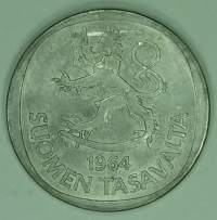 Suomen raha: 1 markka 1964. (Hopeamarkka)